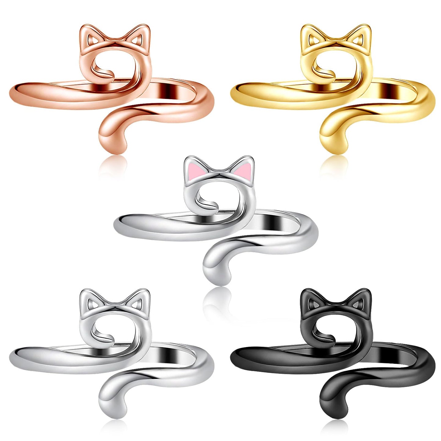 Tucnoeu 5Pcs Tension Rings for Crocheting,Cat Shaped Crochet Rings for Crochet Stuff, Silver Crochet Supplies and Accessories