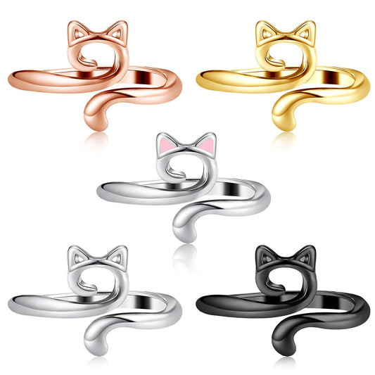 Tucnoeu 5Pcs Tension Rings for Crocheting,Cat Shaped Crochet Rings for Crochet Stuff, Silver Crochet Supplies and Accessories