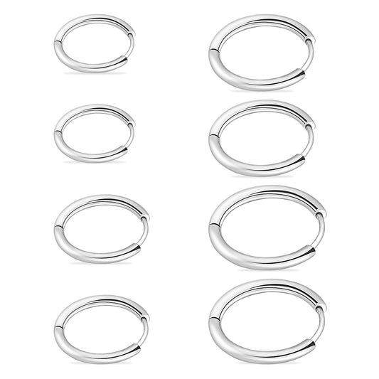 Hoop Earrings 4 Pairs Stainless Steel Earrings 10/12/14/16mm Hypoallergenic Earrings Huggie Earrings Silver Hoop Earrings for Women Boys Girls