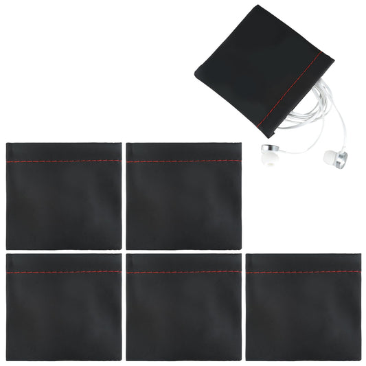 6Pcs PU Earphone Pouch, spring closure Storage Bag black waterproof earphone storage bag for storing headphones coins jewelry lipstick keys