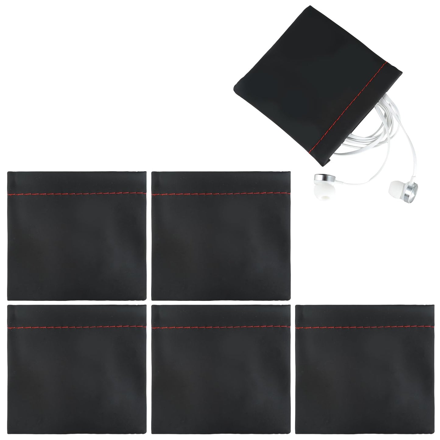 6Pcs PU Earphone Pouch, spring closure Storage Bag black waterproof earphone storage bag for storing headphones coins jewelry lipstick keys
