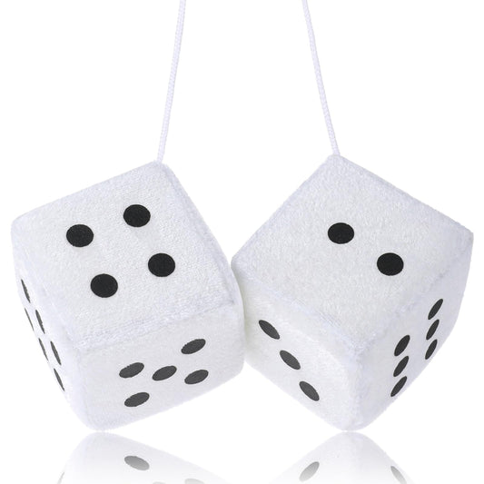 Pair of Fuzzy Dice for Rear View Mirror, 3’’ Retro Square Plush Dice for Car with White Dots Mirror Fuzzy Dices for Hanging Dice Car Accessories Interior Fluffy Cute Car Mirror Decorations for Women