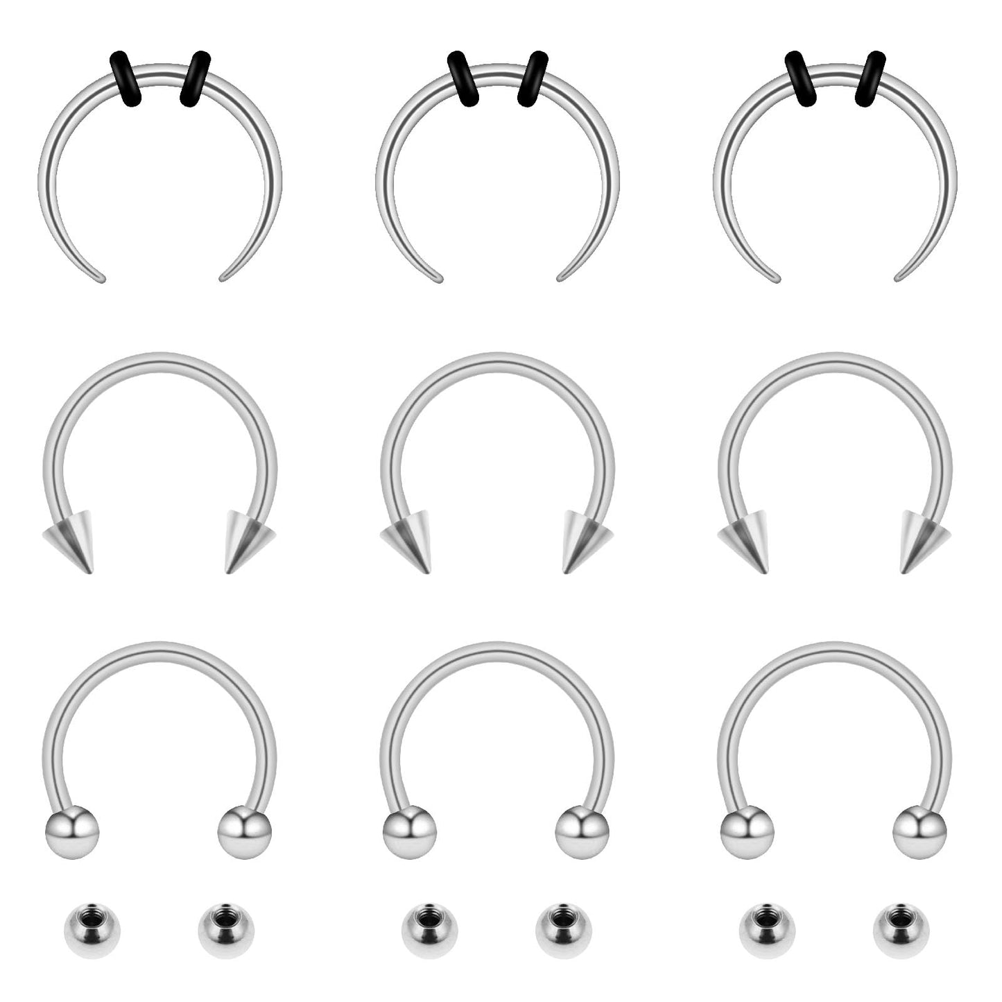 Yolev 9Pcs septum Rings Septum Jewelry 16g 18g Septum Ring Septum Piercing 20g Horseshoe Earring Hoop Stainless Steel Nose Ring Hoop Nose Piercing Jewelry for Women and Men