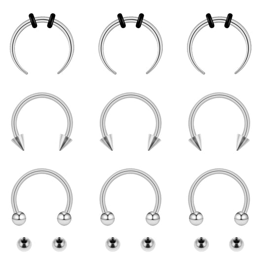 Yolev 9Pcs septum Rings Septum Jewelry 16g 18g Septum Ring Septum Piercing 20g Horseshoe Earring Hoop Stainless Steel Nose Ring Hoop Nose Piercing Jewelry for Women and Men