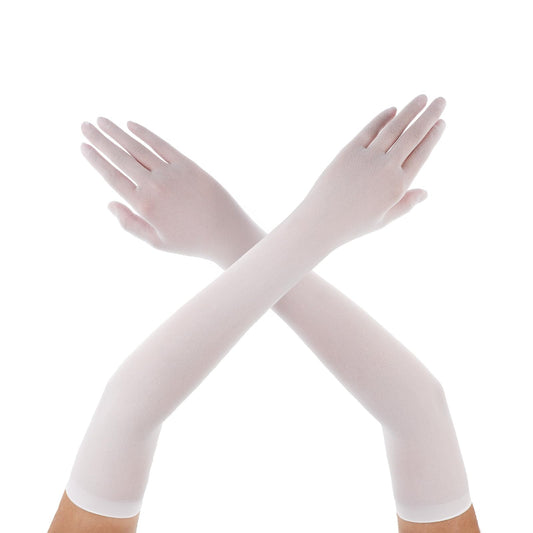 Meyeyaia Women's Super Long Tulle Gloves Sheer Sexy Mesh Stretchy Elbow Length Gloves Ladies Wedding Outdoor Party Opera Halloween Costume 1920's Dance Accessories（white