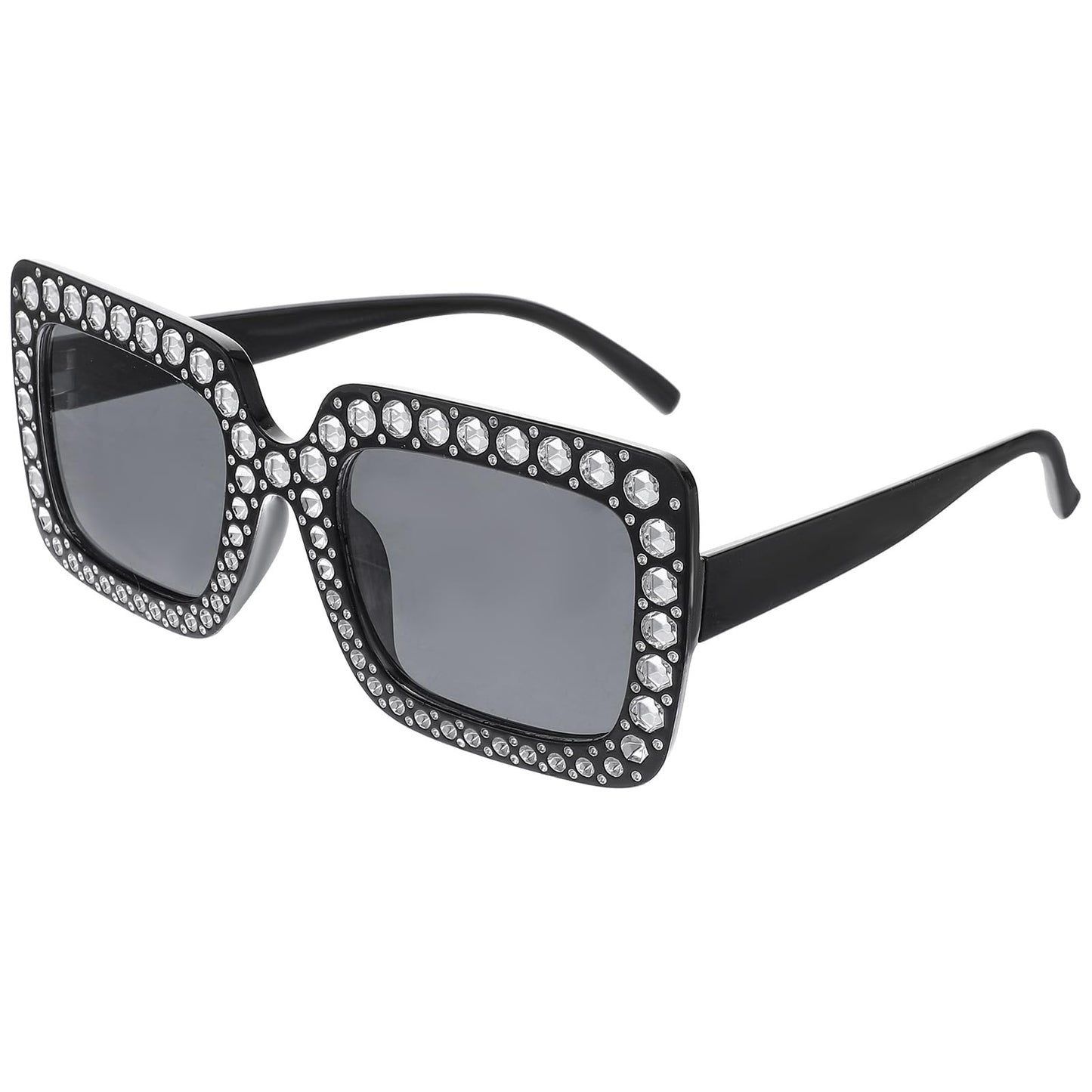 Telooco Oversized Square Sunglasses for Women Retro Disco Glasses Glitter Rhinestone Sunglasses Bling Sunglasses for Women Men 70s Accessories(Black)