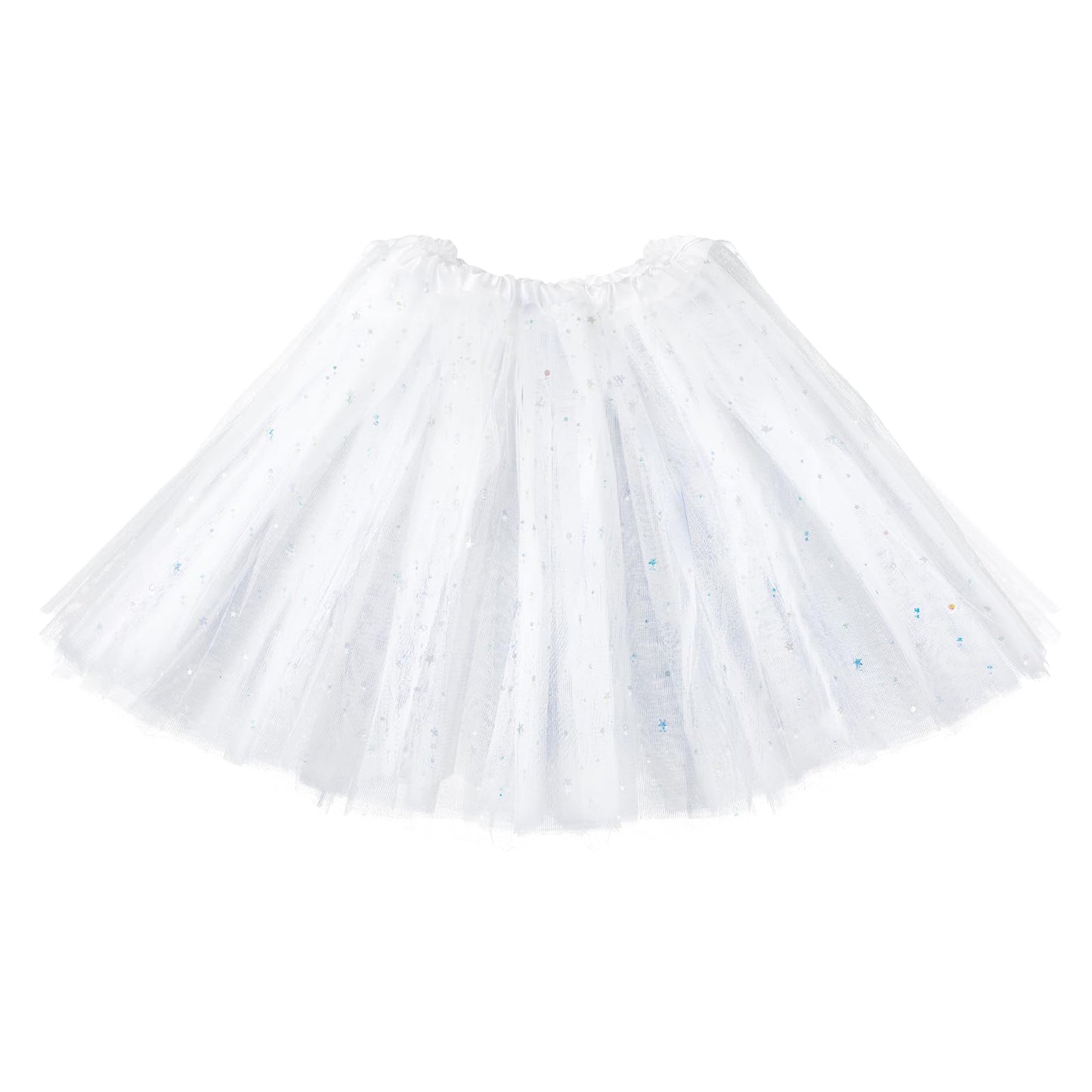 Yolev Tutu Skirts for Women Adult Elastic 3 Layered Tulle Tutu Skirt with Sequin Stars Retro 80's Layered Bubble Skirt Running Skirt (White)