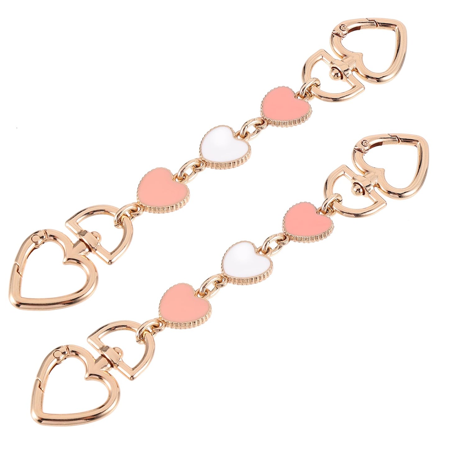 Telooco 2Pcs Heart Purse Extender Practical Purse Chain Strap Extende Chain Replacement Accessories for Handbag Crossbody Shoulder Bag(Pink & White)