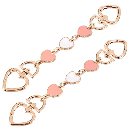 Telooco 2Pcs Heart Purse Extender Practical Purse Chain Strap Extende Chain Replacement Accessories for Handbag Crossbody Shoulder Bag(Pink & White)