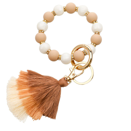 Lusofie Keychain Wristlet for Women Silicone Bead Wristlet Keychain with Tassel Elastic Key Ring for Women Girls