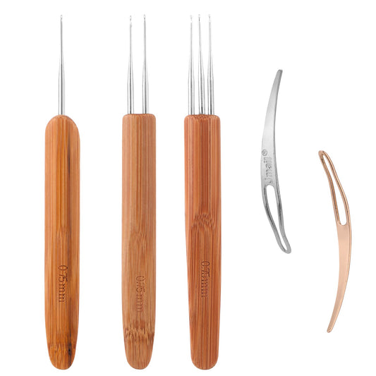 Lusofie 5Pcs Dreadlock Crochet Hook Tool, Braid Hair Dreadlocks Needle Weaving Crochet Hair Weaving Dreadlock Hooks Tool Set (3pcs Crochet,2pcs Hair Piercer)