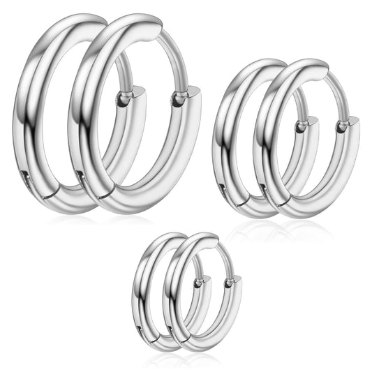 Yolev 316L Surgical Stainless Steel Small Hoop Earrings 8mm 10mm 12mm Hypoallergenic Thin Hoop for Girls Hypoallergenic Cartilage Earrings Lightweight Small Hoop Earrings (silver)