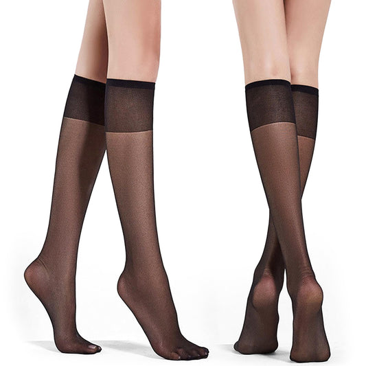 Telooco 4 Pairs Sheer Knee High Stockings 20D Black Knee High Socks Elastic Soft Nylon Socks for Women Girls(Black)