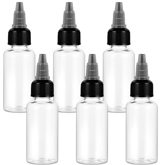 Fiyooau 6Pcs 1oz Small Squeeze Bottles, Empty Plastic Squeeze Bottle with Twist Top Caps Refillable Clear Dispensing Bottles Laboratory Wash Bottle for Liquids Sauces Condiments Glues Crafts