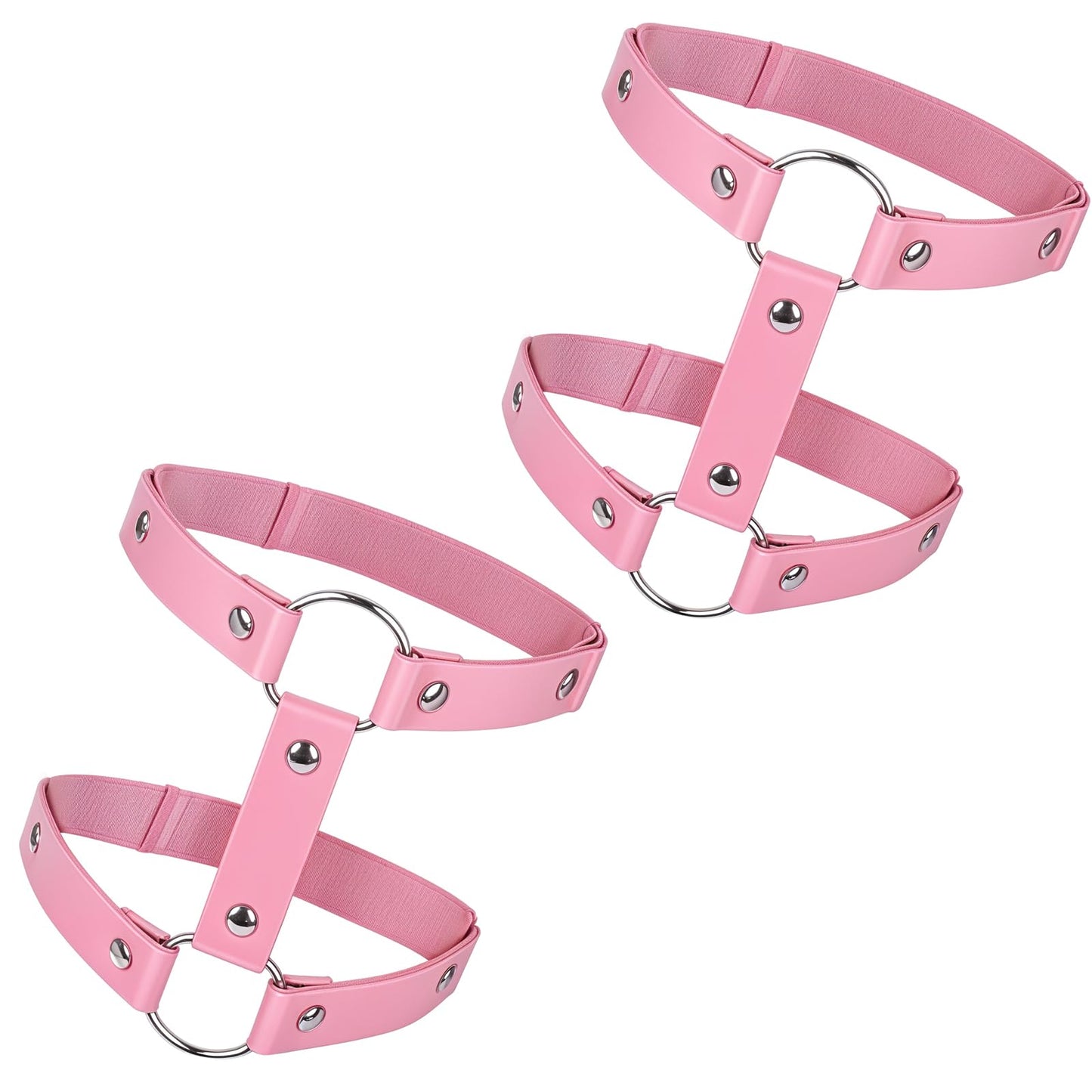 Yolev 2Pcs Leg Garter with Anti-Slip Clips Gothic Thigh Ring Garter Leather Leg Harness Punk Thigh Ring Garter Belt for Women(Pink)