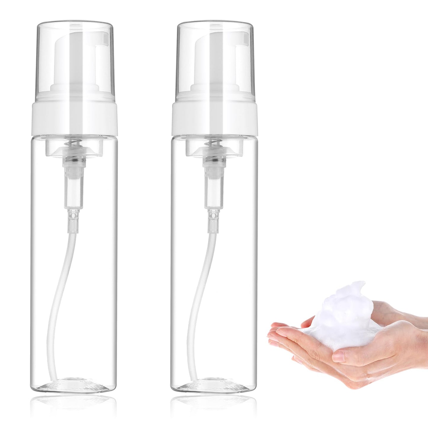 Telooco 2pcs Foam Dispenser, 200ml Foam Soap Dispenser, Transparent Liquid Soap Dispenser, Travel Shampoo Bottle for Shower Gel, Shampoo, Facial Cleanser, Hand Soap