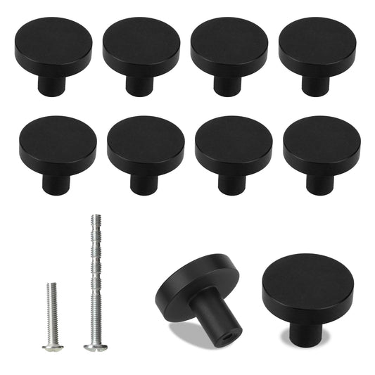 DIVINA VITAE 10 Pcs Black Drawer Knobs Round Cabinet Door Knobs Matte Black Single Hole Drawer Knob for Cabinets and Drawers Round