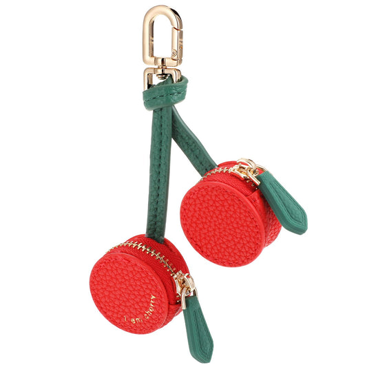 Cherry Design Coin Purse Charm, Handmade Mini Zipper Pouch Keychain, Red and Green, Small Coin Pouch Change Purse for Backpack Decoration