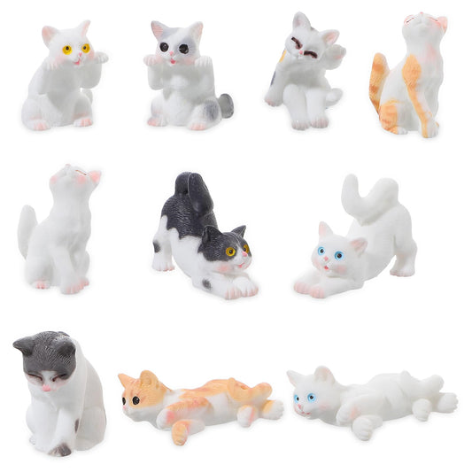 10Pcs Mini Cat Figurines Dollhouse Miniature Cats Figurine Set Cute Resin Tiny Cats for DIY Home Landscape Cake Topper Decor