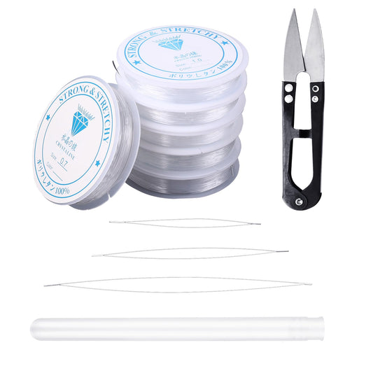 6 Rolls Clear Elastic String for Bracelets Crystal Beading String with 3 Sizes Bead Needles and Scissors, Clear Stretch Cord Thread for DIY Jewelry Bracelet Necklace Crafts Decorations Making(0.4-1mm)