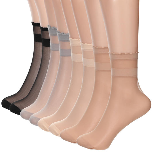 HaiFafafaing 8 Pairs Womens Sheer Socks, Nude Sheer Ruffle Ankle Socks, Ultra Thin See Through Nylon Sock