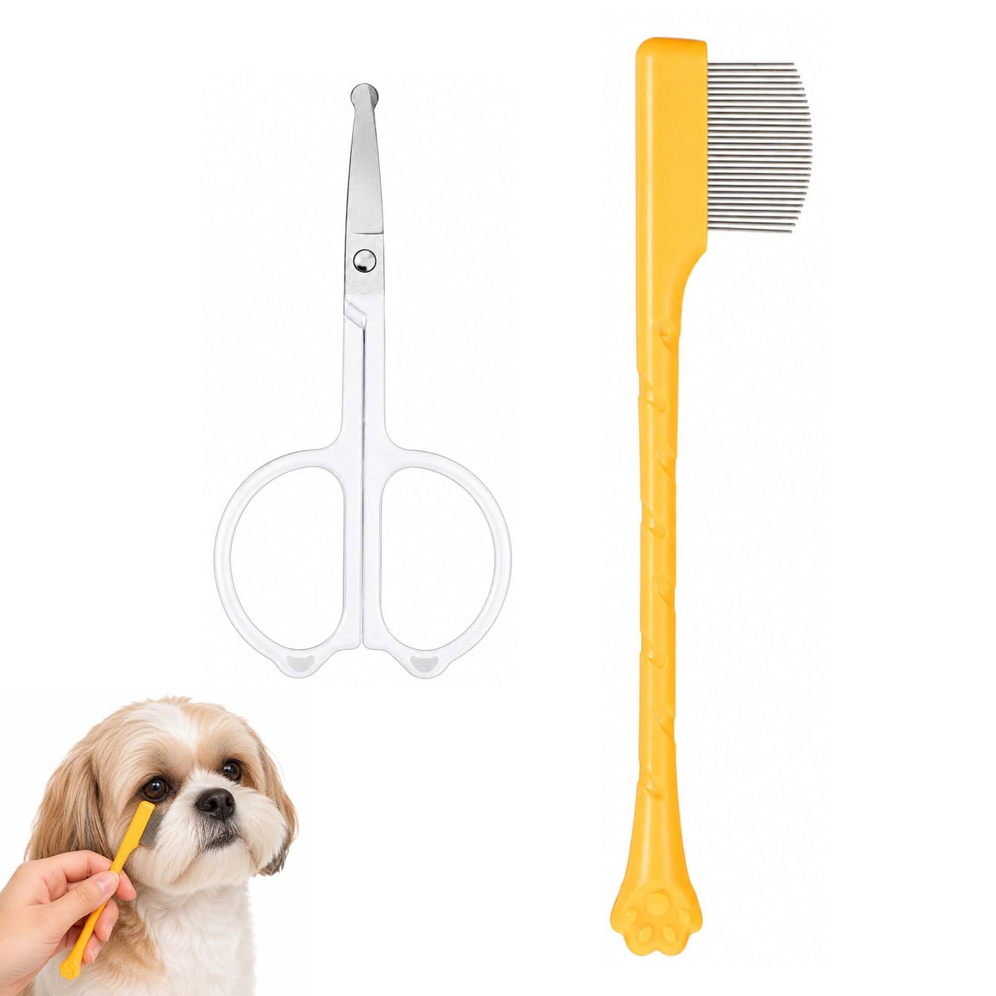 Professional Dog Eye Comb with Round Tip Scissor for Daily Pet Grooming