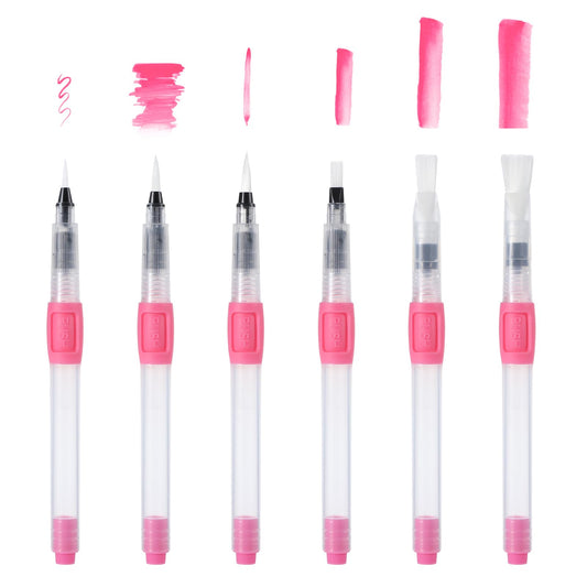 6pcs Watercolor Brush Pens, Water Brush Pen Set, Nylon Water Colour Pens, Refillable Watercolor Paint Pens for Beginner Painting Drawing Art Supplies(Pink)