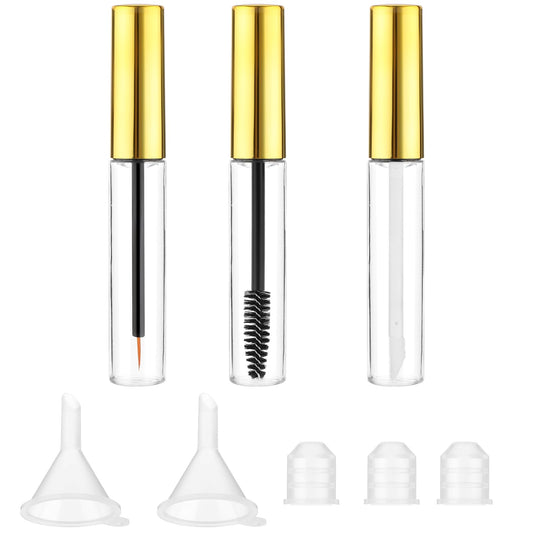10ml Empty Mascara Tube,Lip Gloss Tubes With Wand, Eyeliner Tube With Rubber Inserts And Funnels, Eyelash Growth Packing Tube Container for Home And Travel(3pcs)(Gold)