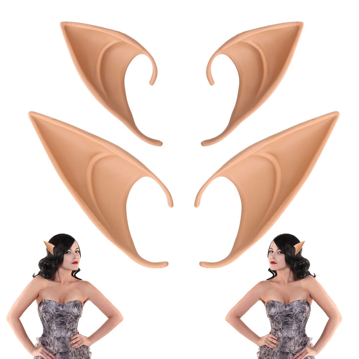 Lusofie 2 Pairs Latex Elf Ear Pixie Costume Fairy Ears Cosplay Ears for Cosplay Halloween Christmas Any Themed Party