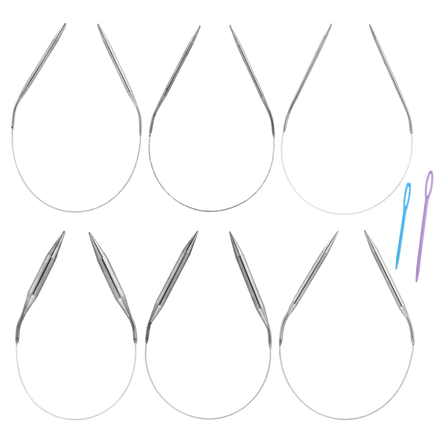 6 Pieces Stainless Steel Circular Knitting Needles Set 60 CM Double Pointed Metal Knitting Needles Set for Making Sweater Shawl Scarf (Diameter 2mm 3mm 4mm 5mm 6mm 8mm)