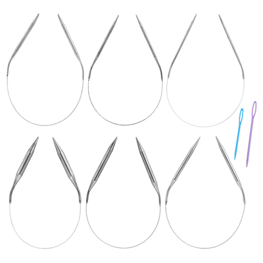 6 Pieces Stainless Steel Circular Knitting Needles Set 60 CM Double Pointed Metal Knitting Needles Set for Making Sweater Shawl Scarf (Diameter 2mm 3mm 4mm 5mm 6mm 8mm)