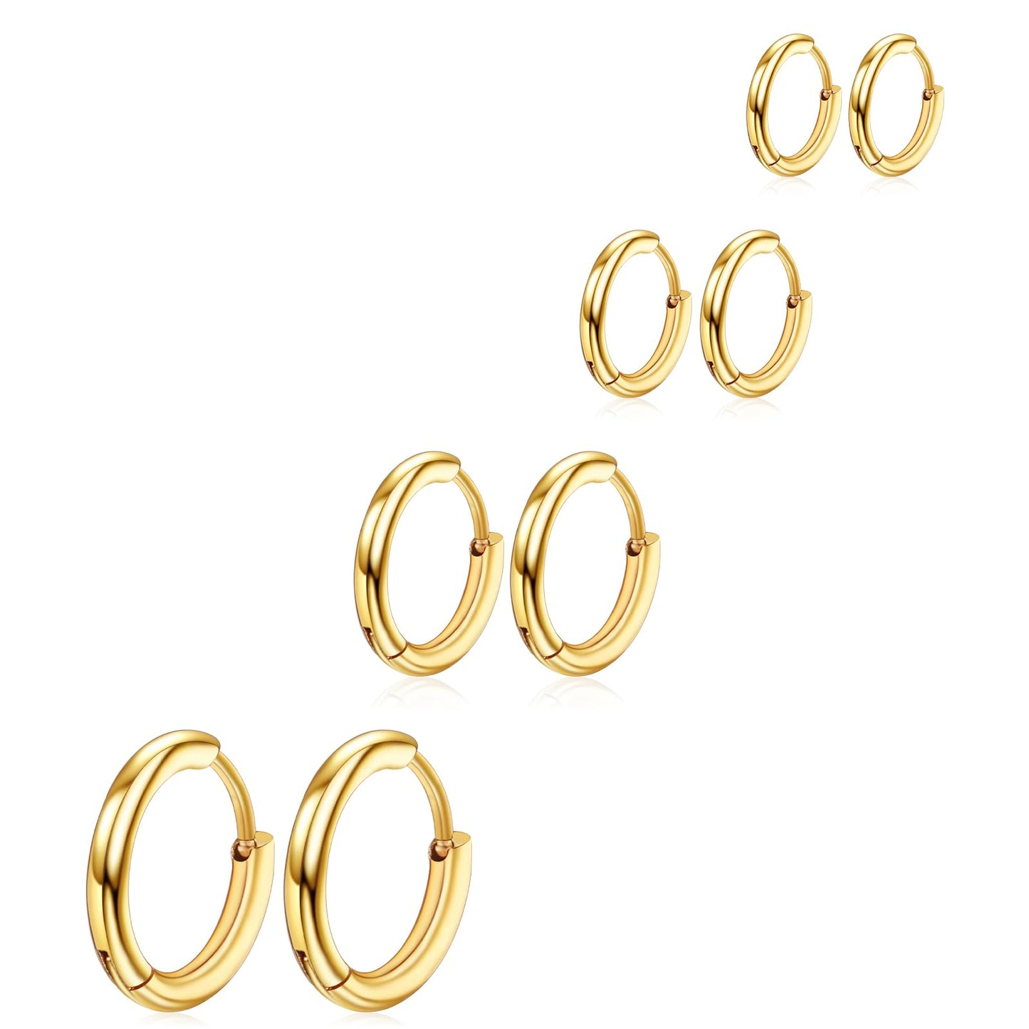 Stainless Steel Hoop Earrings Set 4 Pairs Gold Hoop Earrings Hypoallergenic Huggie Small Gold Earrings for Women Men 6/8/10/12mm