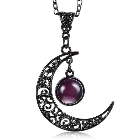 Telooco Gothic Moon Crystal Necklace Moon Necklaces for Wome Necklace Vintage Black Moon Necklace Christmas New Year Jewelry Gift for Women
