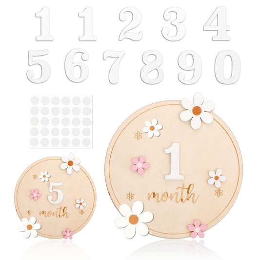 Baby Monthly Milestone Cards,Milestone Wooden Circles with 11 Interchangeable Number 6 in Babys Months Signs for Baby Pregnancy Growth Photo Prop