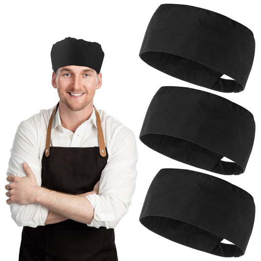 Yolev 3Pcs Chef Hats Adjustable Kitchen Cooking Caps Food Service Caps with Elastic One Size Fit Most Cap Beanie for Kitchen Cooking Service and Other Work Black