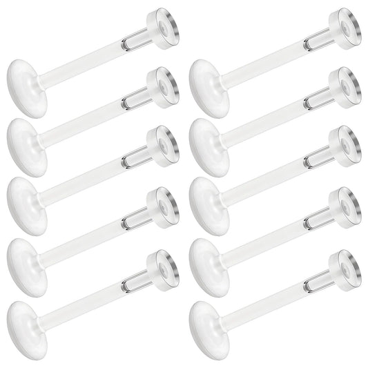 Josojoou 16Pcs Clear Earrings for Sports, 16G Flat Back Bioflex Lip Rings Labret Retainer, Clear Earrings Studs, Push Top Piercing Retainers for Women Men(6-12mm Bar Lenght)