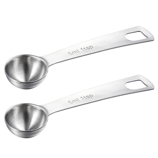 Lusofie 2 Pcs 1 Teaspoon Measuring Spoons 5ml Mini Spoons Stainless Steel Measuring Spoons for Kitchen Cooking Spoon Coffee Spoon (Silver)
