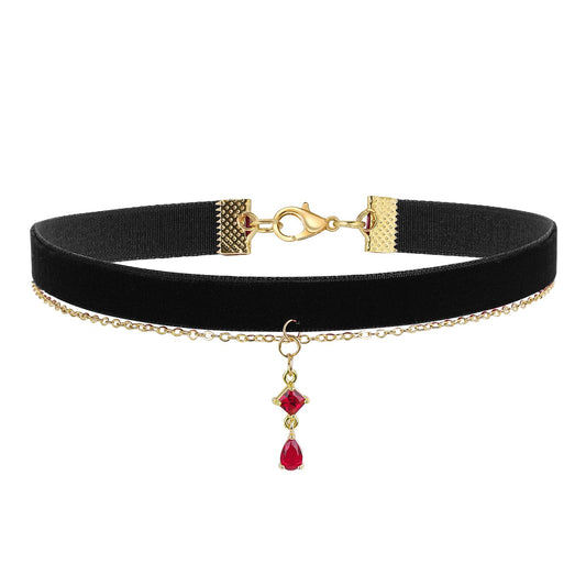 Velvet Choker Collar Necklace Red Pendant Choker Necklace Layered Velvet Chokers Necklace Goth Collar Choker Necklace Vampire Accessories Jewelry for Women Girls (Black)