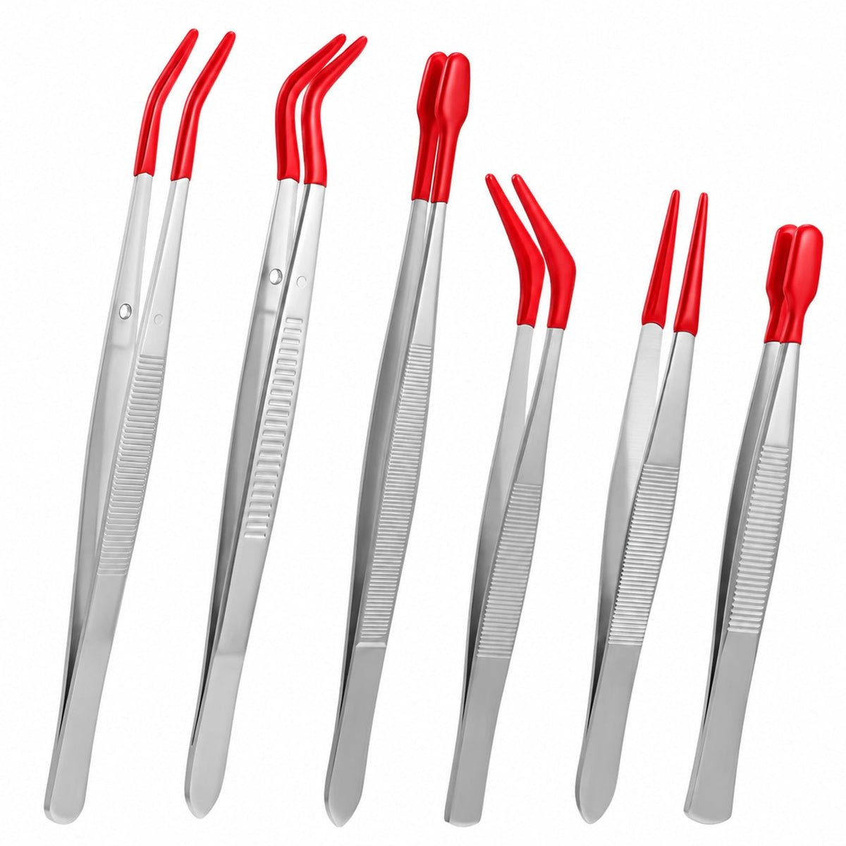 6Pcs Rubber Tipped Tweezers,Long Tweezers Bent Pointed Tipped Hobby Tweezer