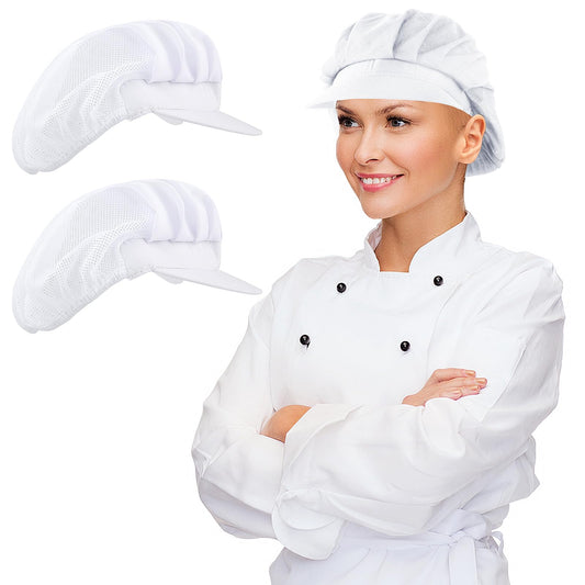 Lusofie 2Pcs Hair Nets for Catering Adjustable Chef Hat Kitchen Baker Cooking Chef Cap Black Food Service Hairnets for Women Men Cooking Cap with Brim