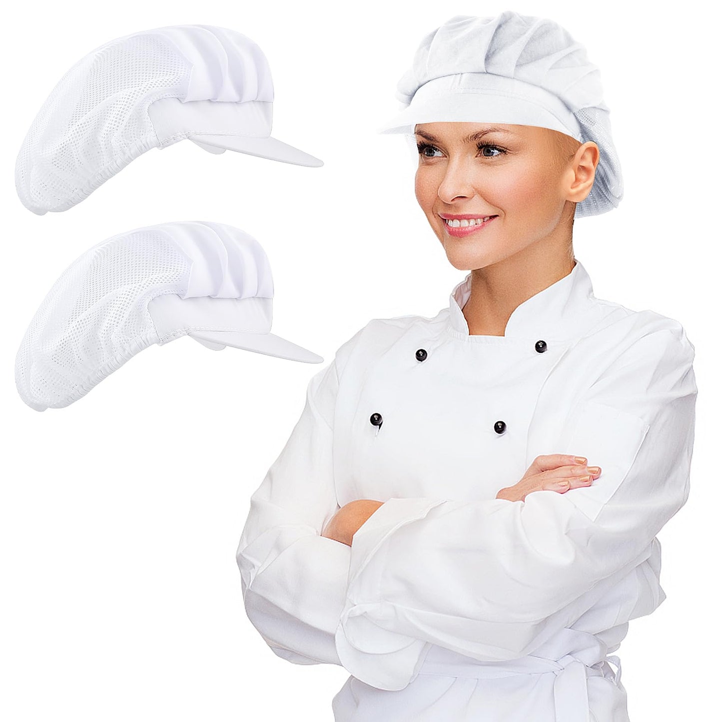 Lusofie 2Pcs Hair Nets for Catering Adjustable Chef Hat Kitchen Baker Cooking Chef Cap Black Food Service Hairnets for Women Men Cooking Cap with Brim