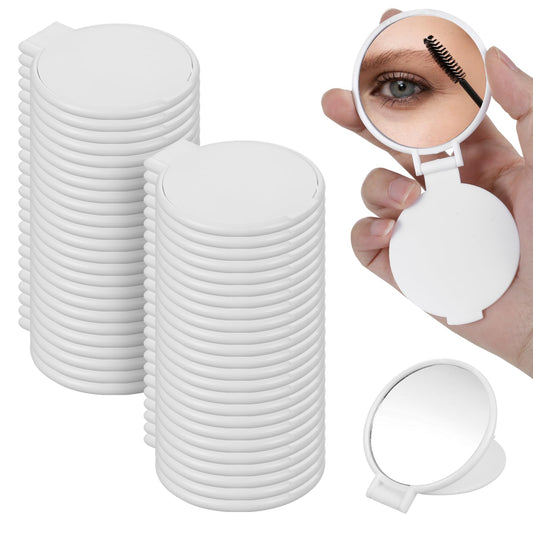 Telooco 50 Pcs Round Compact Mirror for Purse Mini Folding Mirror Portable Pocket Mirror Makeup Small Mirror Vintage Portable Travel Makeup Mirror for Women Daily Use (White)