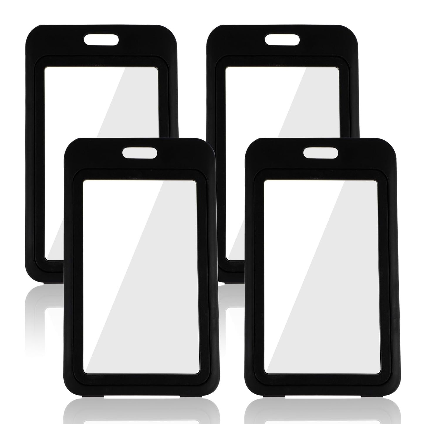 Yolev 4pack Vertical ID Badge Holder Double-Sided Transparent Name Tag Holder Waterproof Heavy Card Protector Pouch for Office School ID Credit Cards Proximity Key (Black)