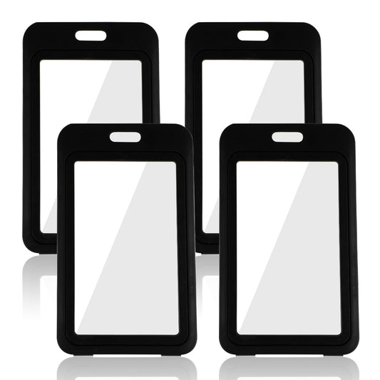 Yolev 4pack Vertical ID Badge Holder Double-Sided Transparent Name Tag Holder Waterproof Heavy Card Protector Pouch for Office School ID Credit Cards Proximity Key (Black)