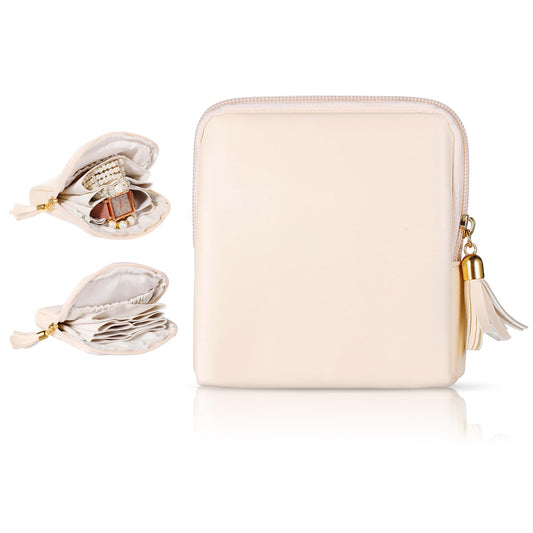 Tucnoeu Small Travel Jewelry Case, Velvet Small Jewelry Organizer, Portable Jewelrys Pouch with Zipper, Mini Travel Jewelrys Bag for Bracelet Rings Earring-Cream White