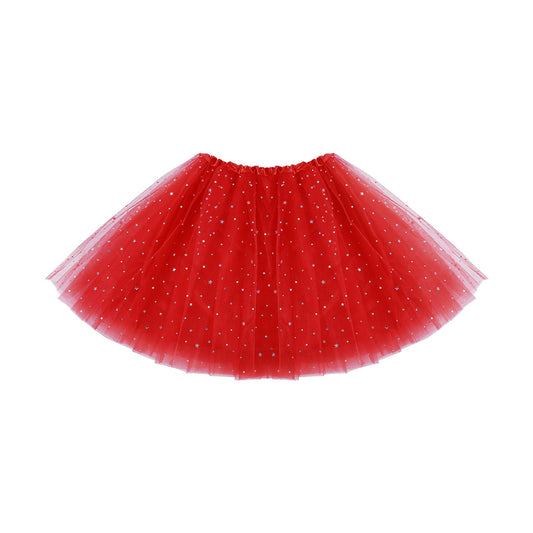 Tutu Skirts for Women Adults Tulle Skirts with Sequin Stars 3 Layered Mesh Skirt with Lining Retro 80s Fancy Dress for Women Bubble Skirt for Rave Costume Party Dance Running Cosplay(red)