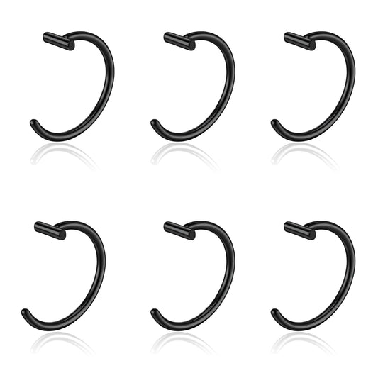 Fiyooau 6 Pcs Fake Lip Piercing Fake Lip Ring Cuff Stainless Steel Faux Nose Ring Snake Bites Clip on Ear Cuff Cartilage Earring Non Piercing Body Jewelry for Women Men, Black
