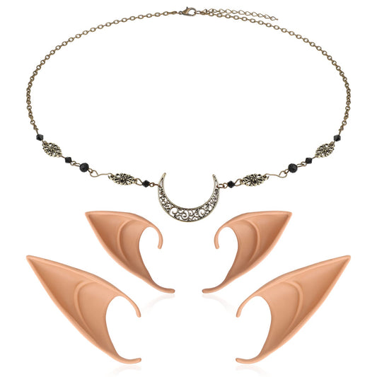 Lusofie Cosplay Fairy Pixie Elf Ear Moon Head Chain Vintage Crystal Headpieces Hair Accessories with Up Costume Masquerade Accessories for Christmas