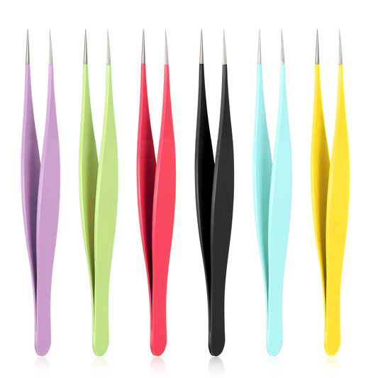6 Pieces Pointed Tweezers for Women Men Facial Hair - Stainless Steel Precision Ingrown Hair Tweezers - Nose Facial Chin Hairs Eyebrow Splinter Blackhead Remover