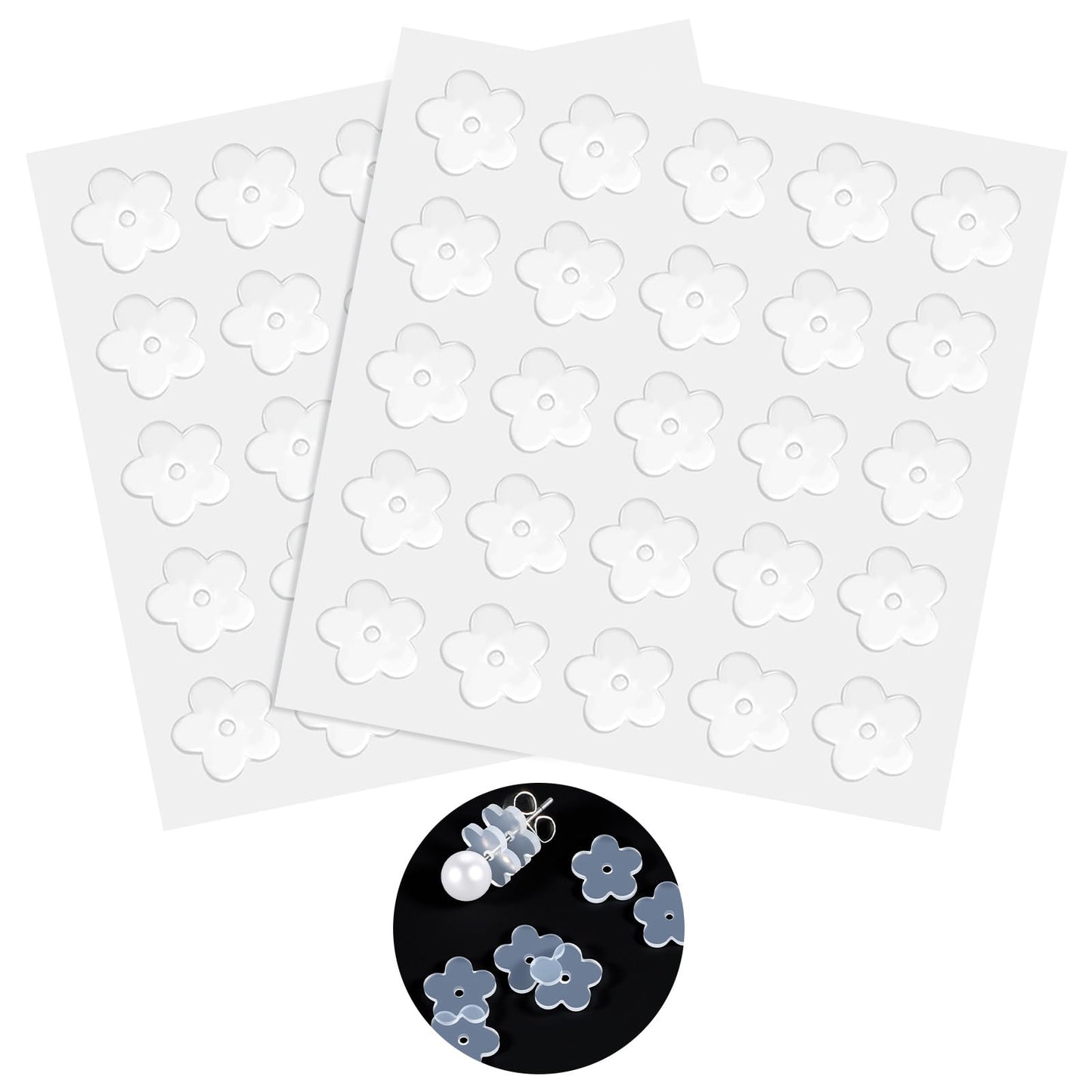 50PCS Clear Ear Lobe Support Patches,8mm Flower Shape Silicone Earring Backs for Droopy Ears,Soft and Comfortable Earring Support Patches - Prevents Stretching and Tearing